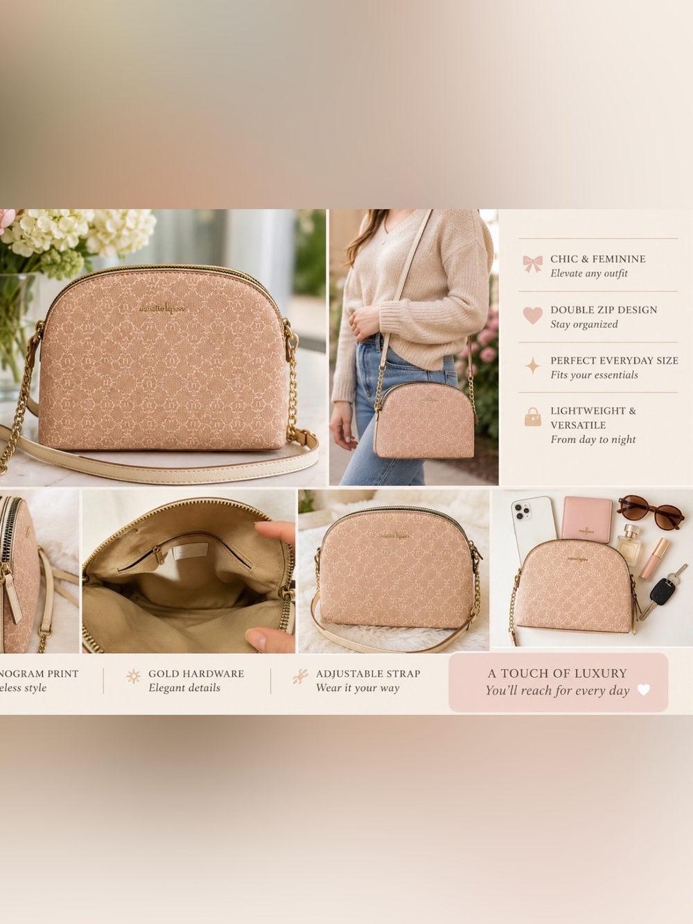 Nanette Lepore Blush Pink Crossbody Bag with Gold Hardware